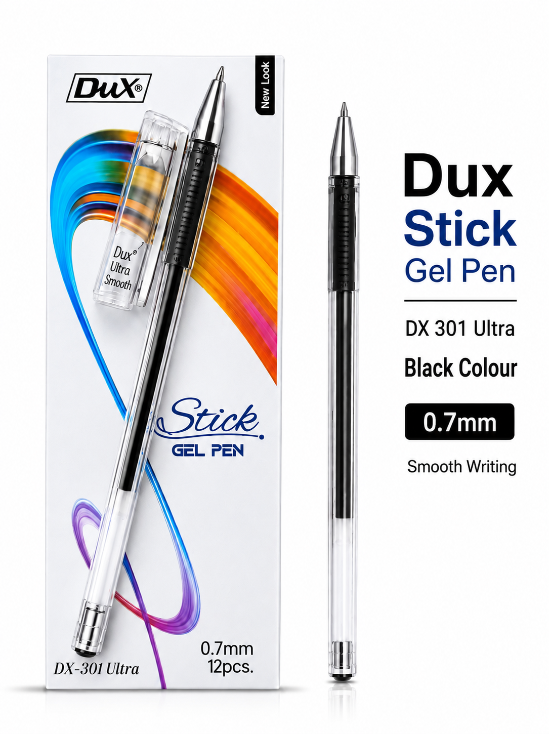 Dux Ultra 301 Gel Pen 0.7mm – Pack of 12 (Blue, Black, Red)