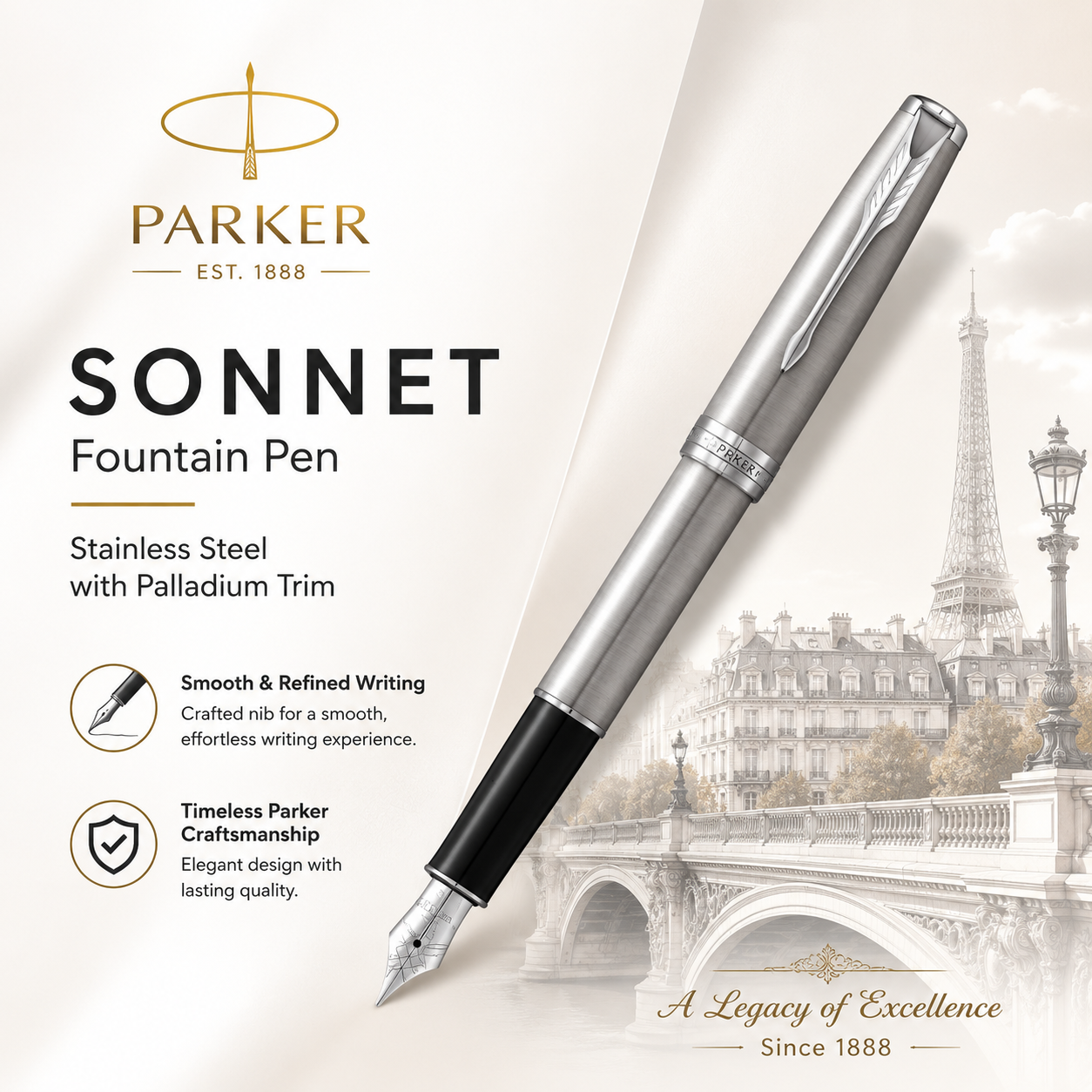 Parker Sonnet Fountain Pen – Stainless Steel with Palladium Trim