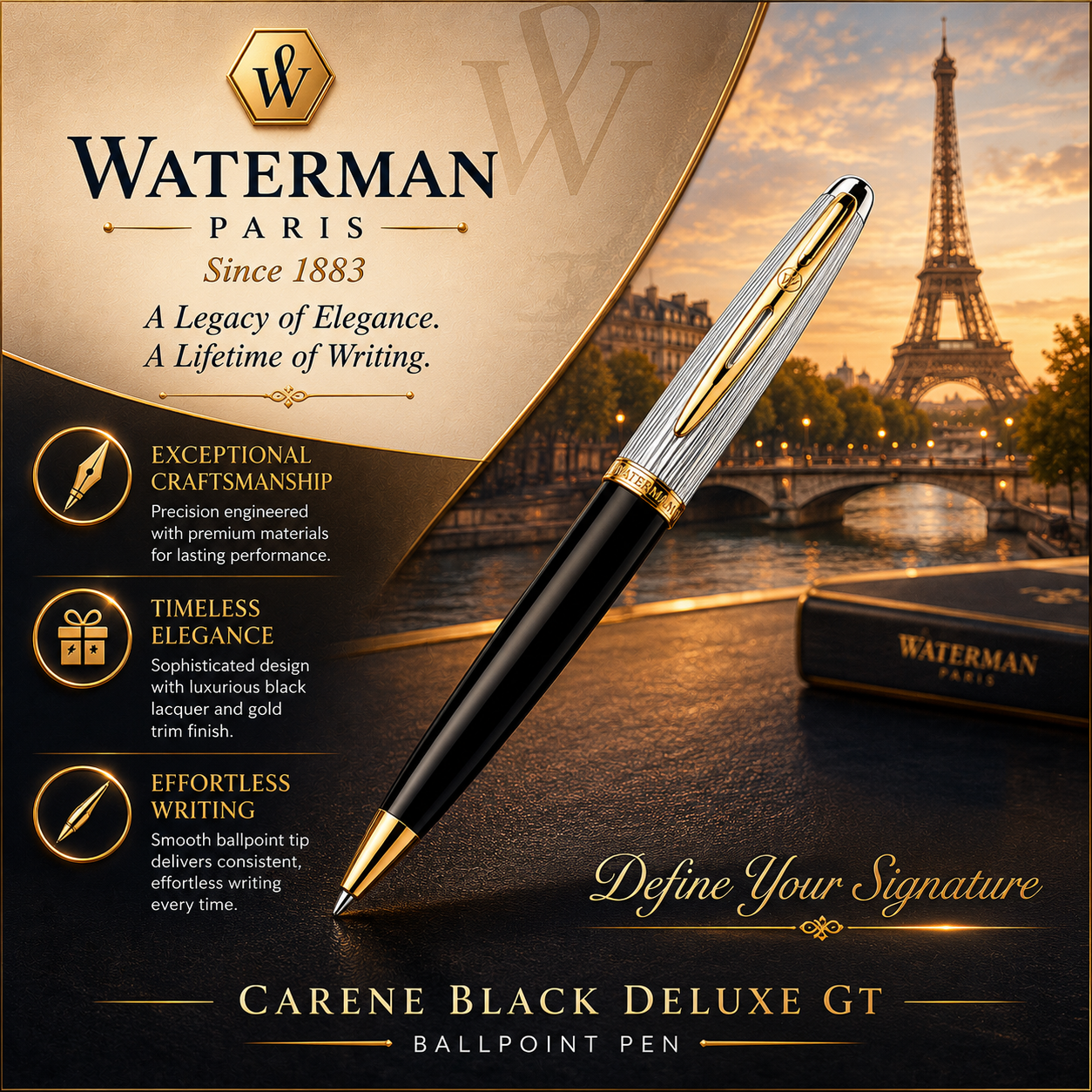 Waterman Carène Black Deluxe GT Ballpoint Pen