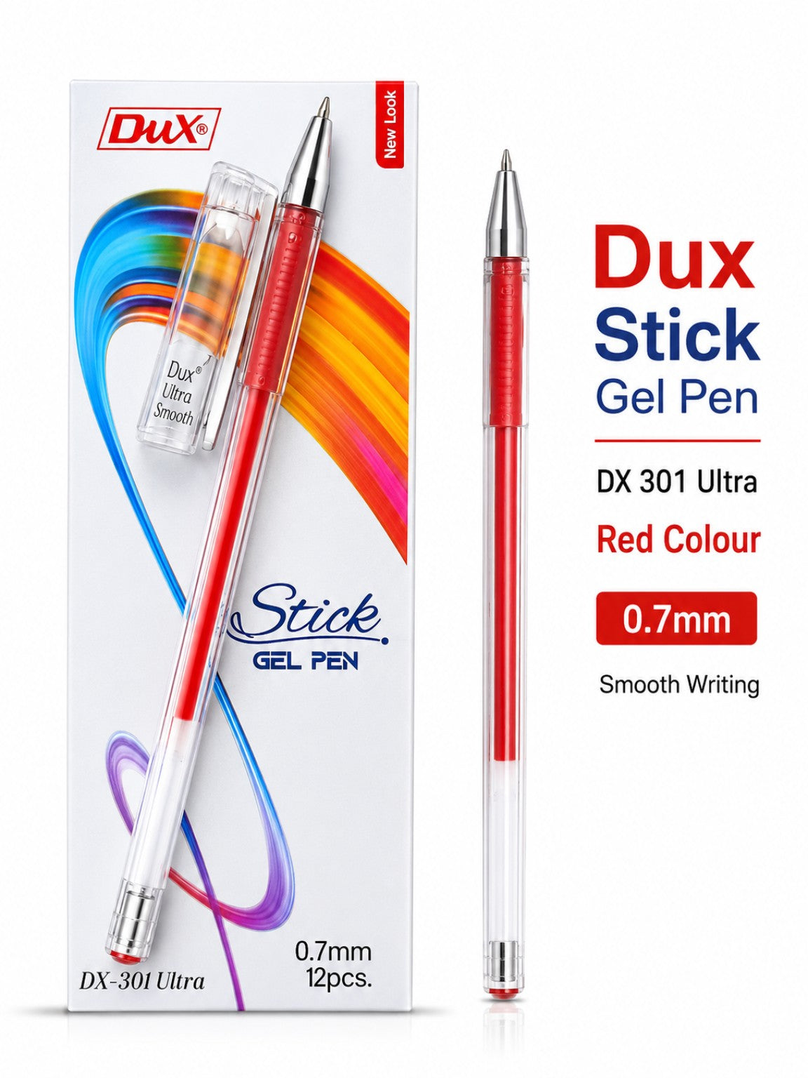 Dux Ultra 301 Gel Pen 0.7mm – Pack of 12 (Blue, Black, Red)