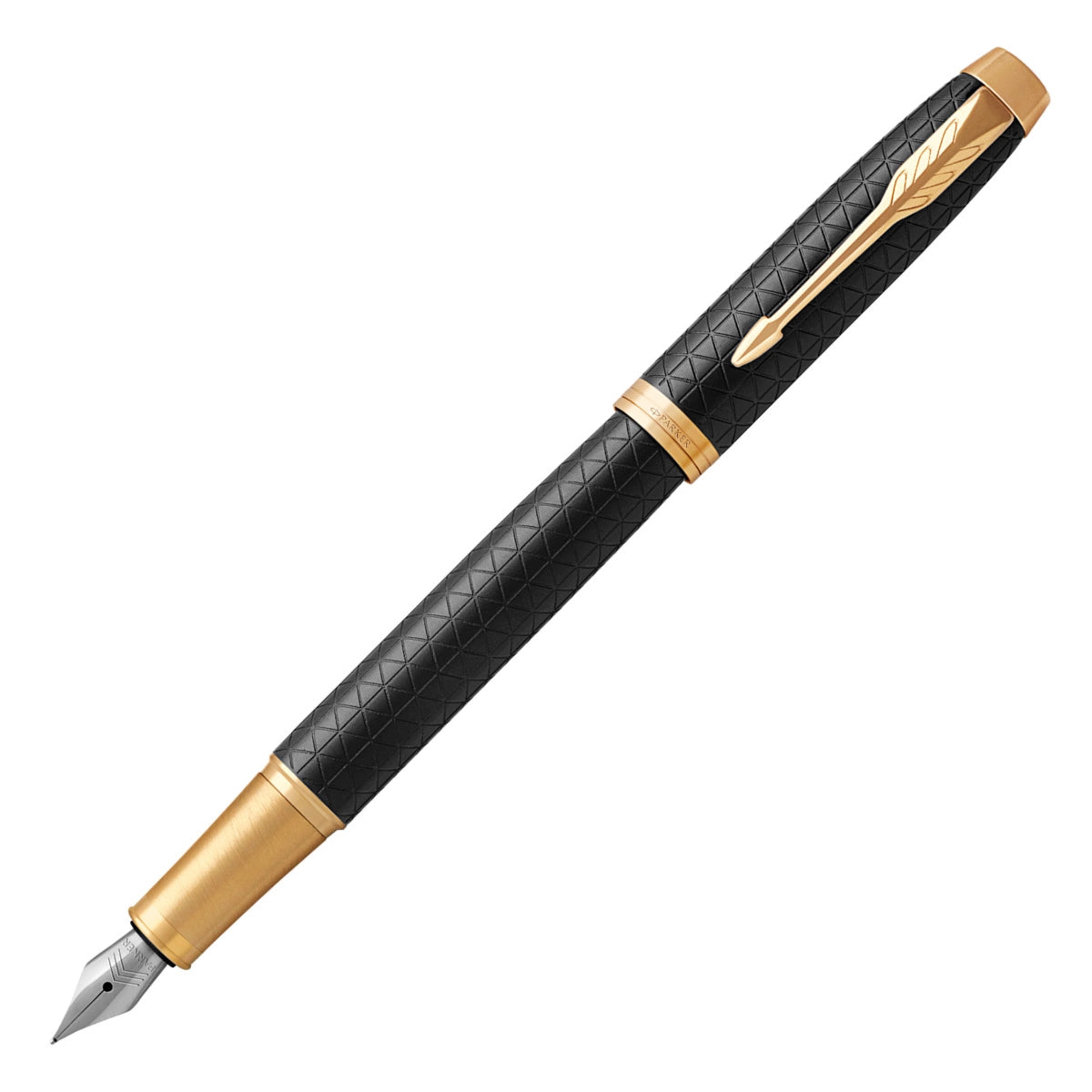 Parker IM Premium Fountain Pen – Matte Black Diamond Pattern Gold Trim Fine Nib