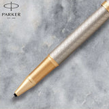Parker IM Premium Rollerball Pen – Warm Silver Champagne Diamond Pattern Gold Trim (GT)
