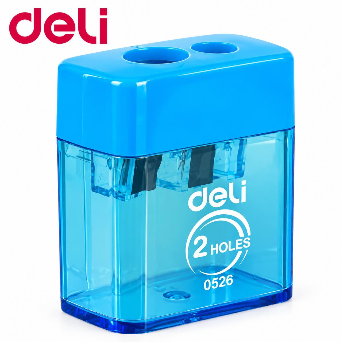Deli Two-Hole Pencil Sharpener with Shavings Container