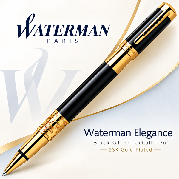 Waterman Elegance Black GT Rollerball Pen – 23K Gold-Plated Trim