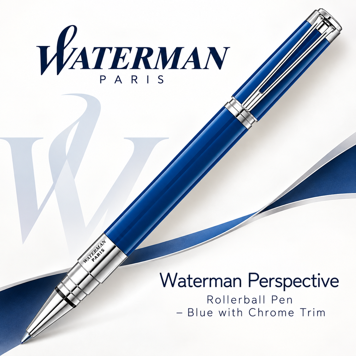 Waterman Perspective Rollerball Pen – Blue with Chrome Trim