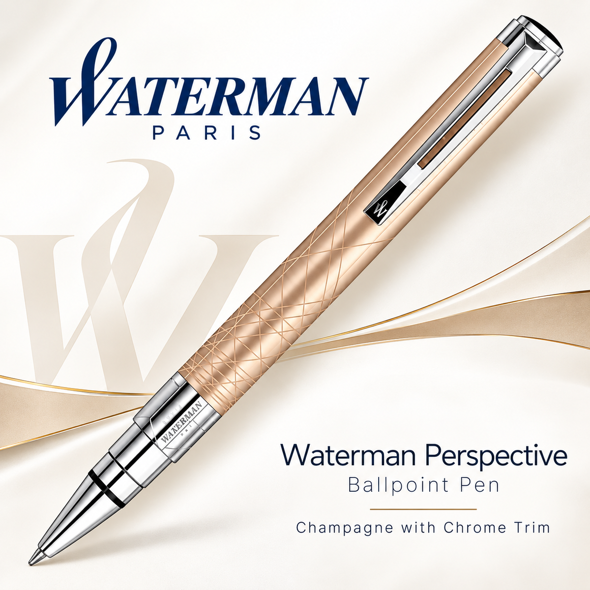 Waterman Perspective Ballpoint Pen – Champagne with Chrome Trim