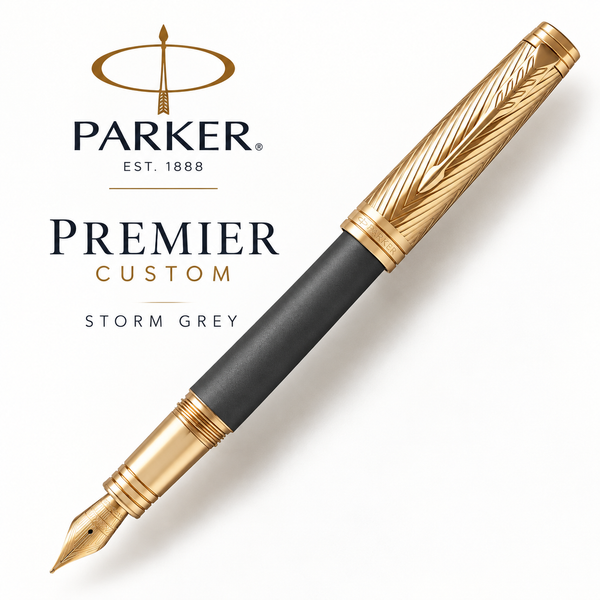 Parker Premier Custom Storm Grey GT Fountain Pen – Fine Nib, Made in France
