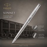 Parker Sonnet Slim Ballpoint Pen – Stainless Steel with Chrome Trim