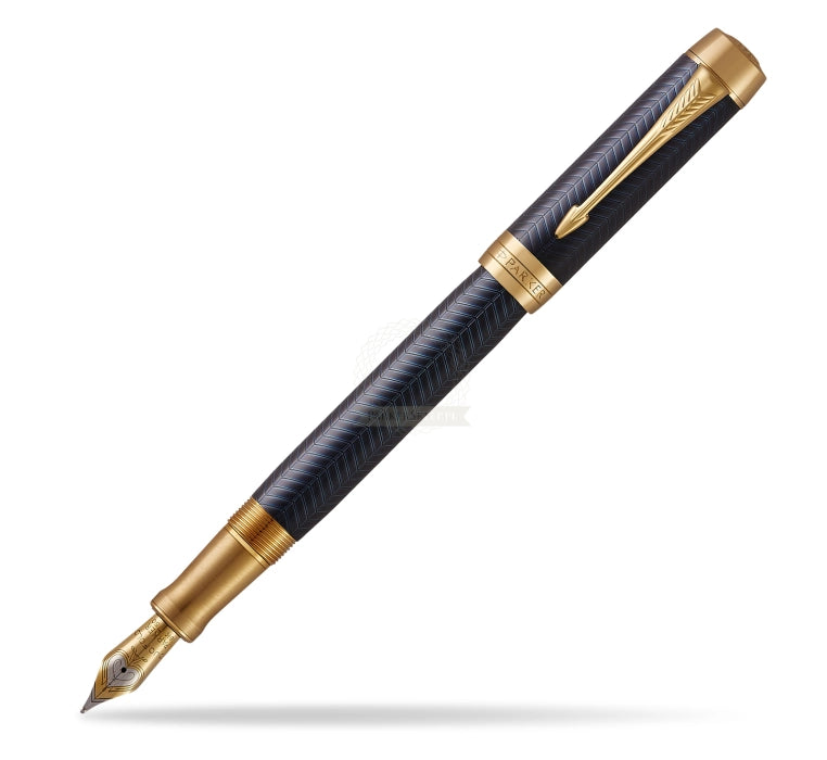 Parker Duofold Prestige Fountain Pen – Blue Chevron GT | Luxury Writing Instrument