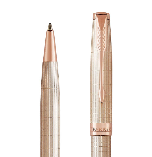 PARKER Sonnet Rollerball Pen, Prestige Chiselled Silver with Rose Gold Trim – Chiselled Silver with Rose Gold Trim (PGT)
