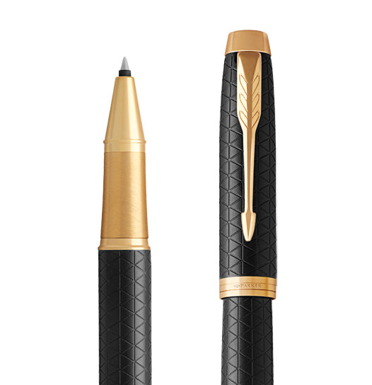 Parker IM Premium Rollerball Pen – Matte Black Diamond Pattern Gold Trim (GT)
