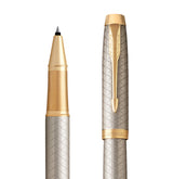 Parker IM Premium Rollerball Pen – Warm Silver Champagne Diamond Pattern Gold Trim (GT)