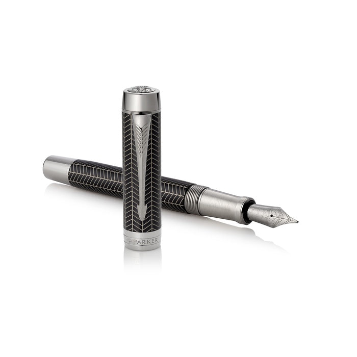 Parker Duofold Prestige Fountain Pen – Black Chevron CT | Luxury Writing Instrument