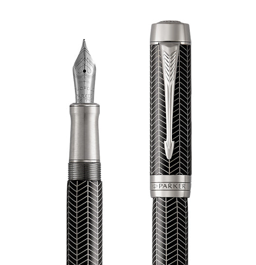 Parker Duofold Prestige Fountain Pen – Black Chevron CT | Luxury Writing Instrument