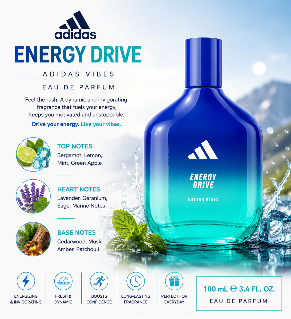 Adidas Vibes Energy Drive Eau de Parfum – 100ml