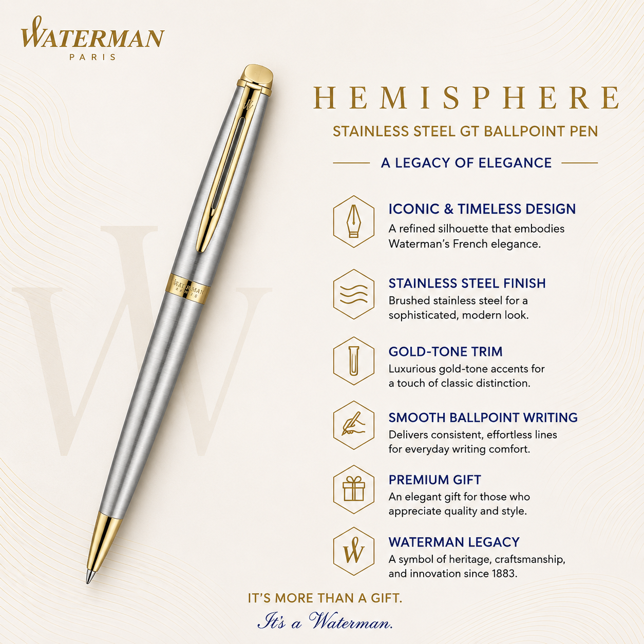 Waterman Hemisphere Stainless Steel GT Ballpoint Pen