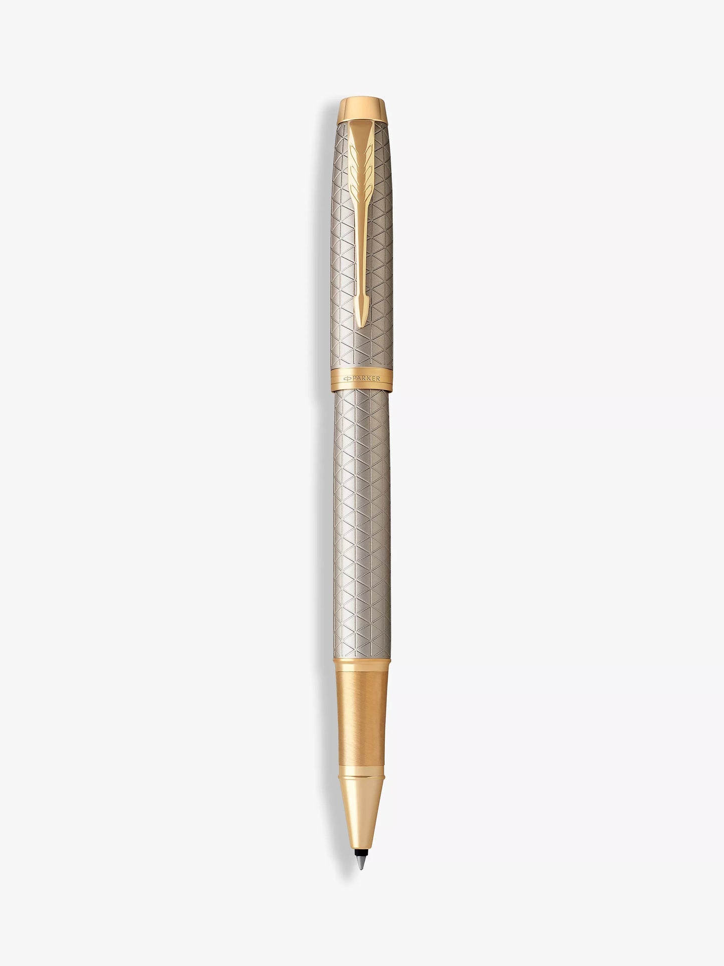Parker IM Premium Rollerball Pen – Warm Silver Champagne Diamond Pattern Gold Trim (GT)