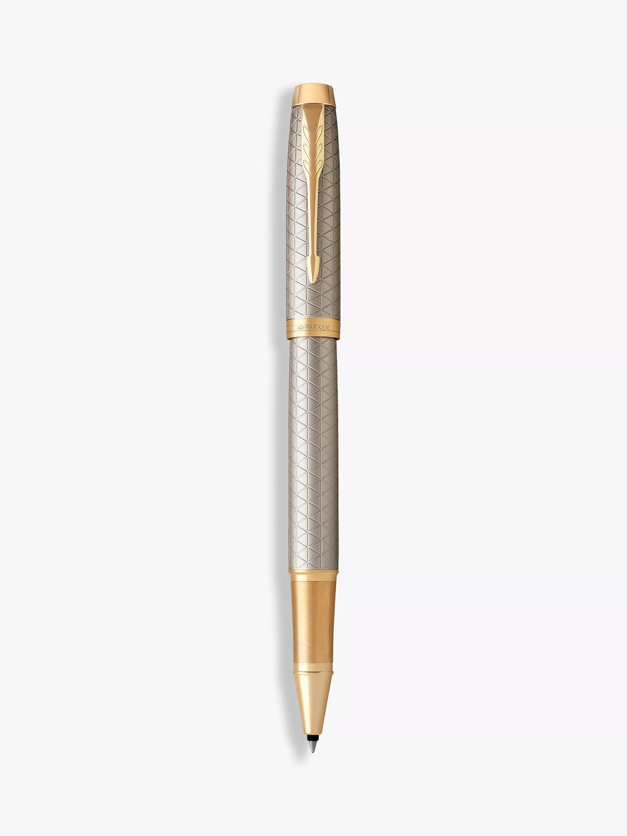 Parker IM Premium Rollerball Pen – Warm Silver Champagne Diamond Pattern Gold Trim (GT)
