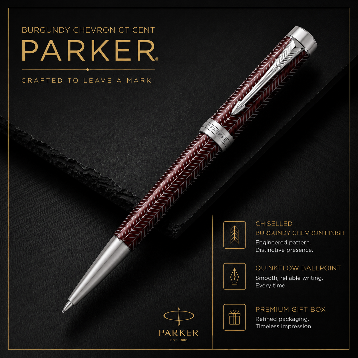 Parker Duofold Prestige Ball Pen – Burgundy Chevron CT