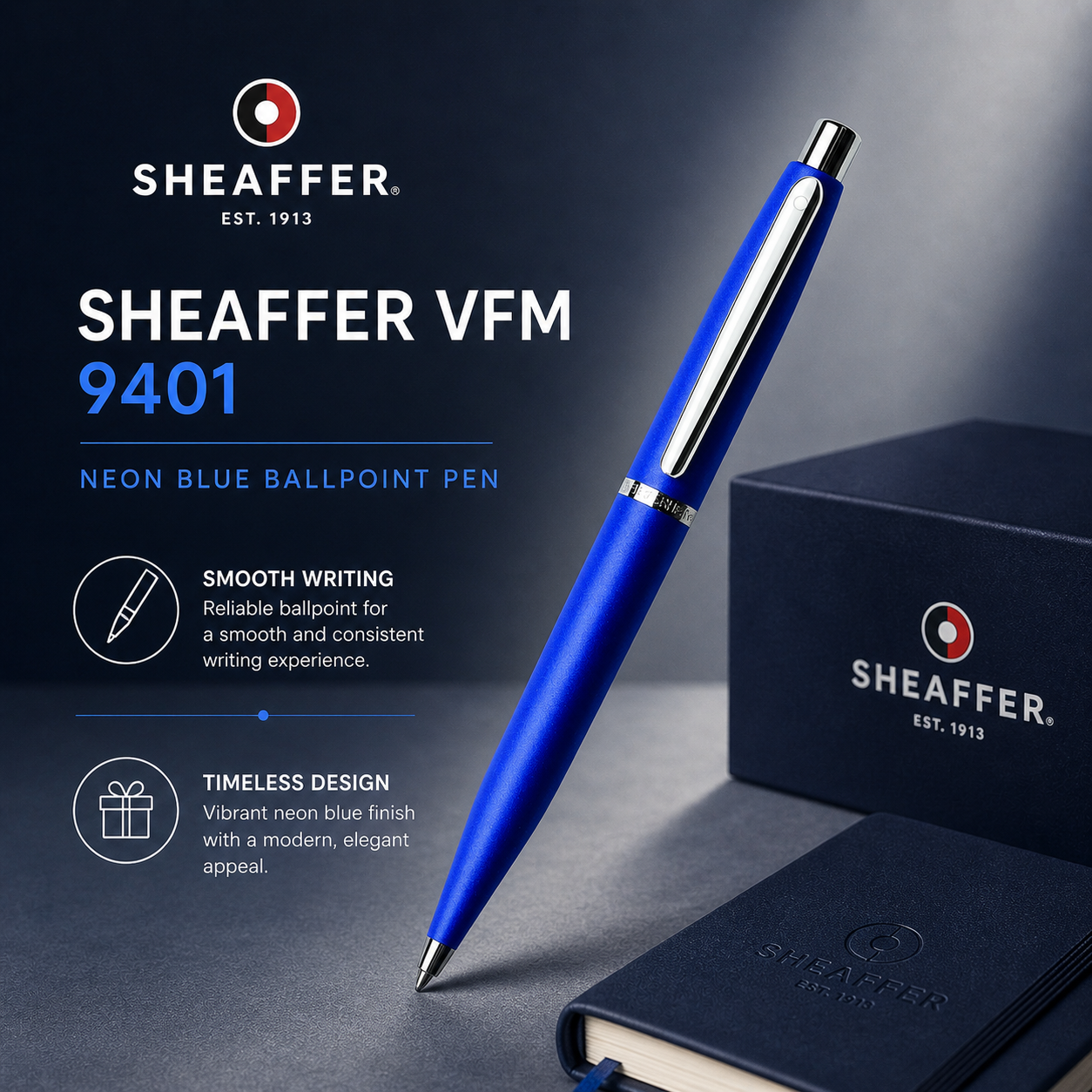 Sheaffer VFM 9401 Ballpoint Pen — Neon Blue | Medium Tip
