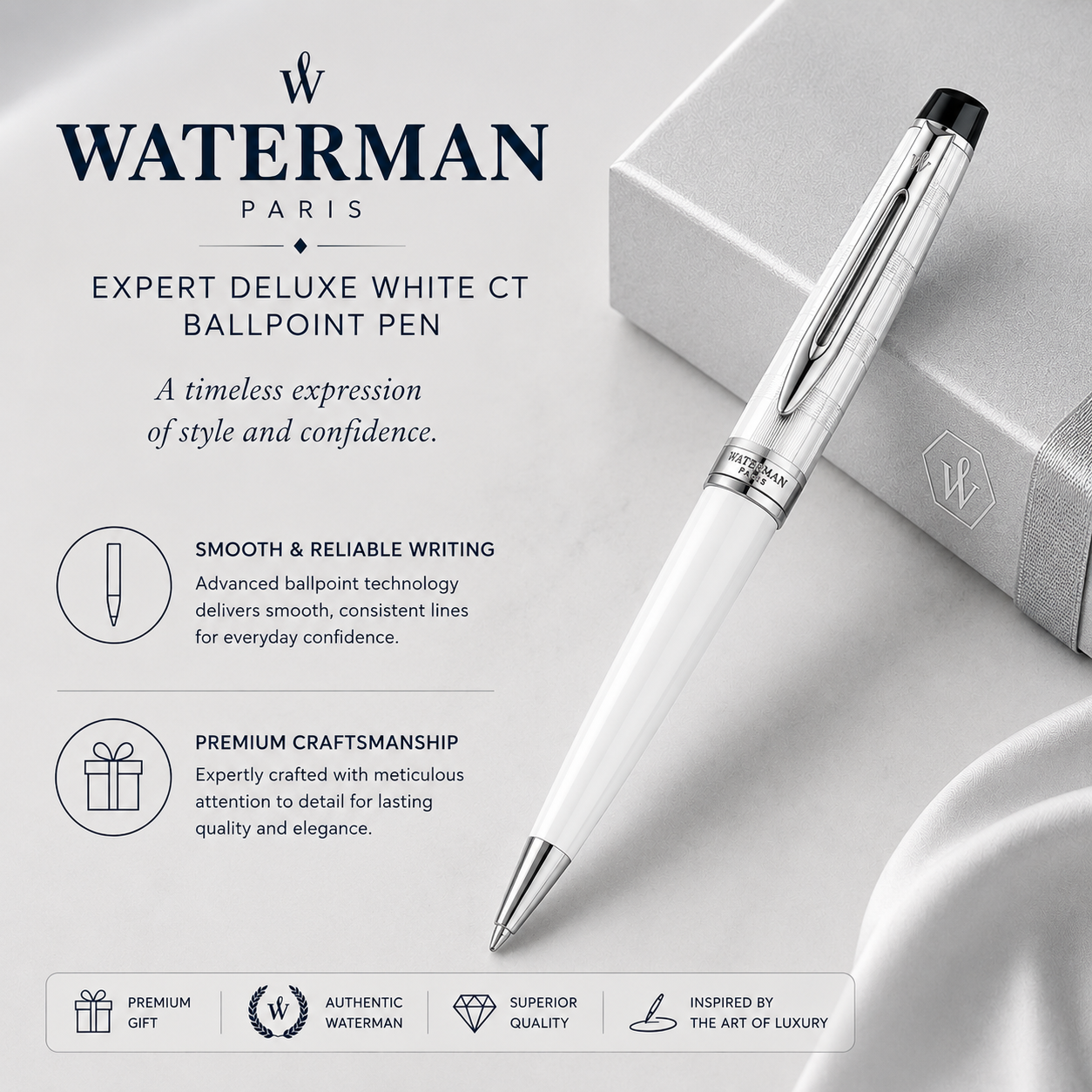 Waterman Expert Deluxe White CT Ballpoint Pen