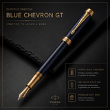 Parker Duofold Prestige Fountain Pen – Blue Chevron GT | Luxury Writing Instrument