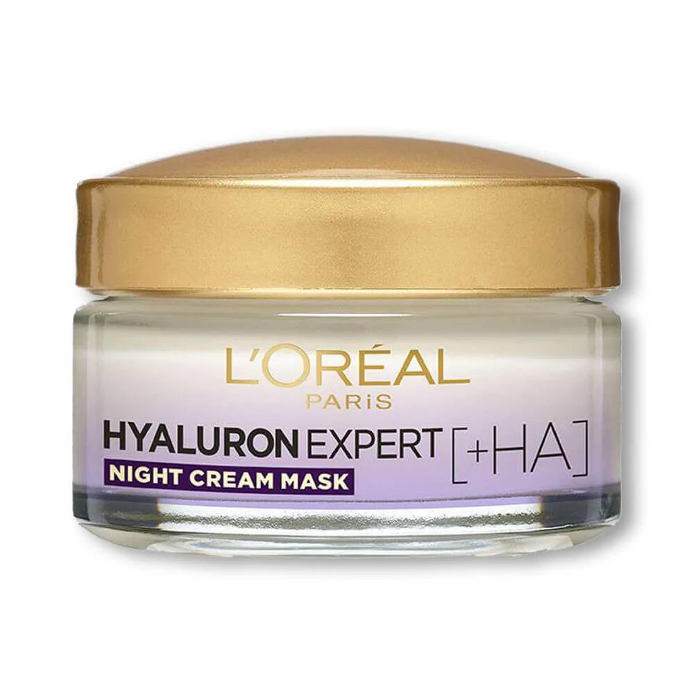 L'Oreal Paris Hyaluron Expert Replumping Moisturizing Care Night Cream Mask With Hyaluronic Acid, 50ML - Hydrating, Glass Skin