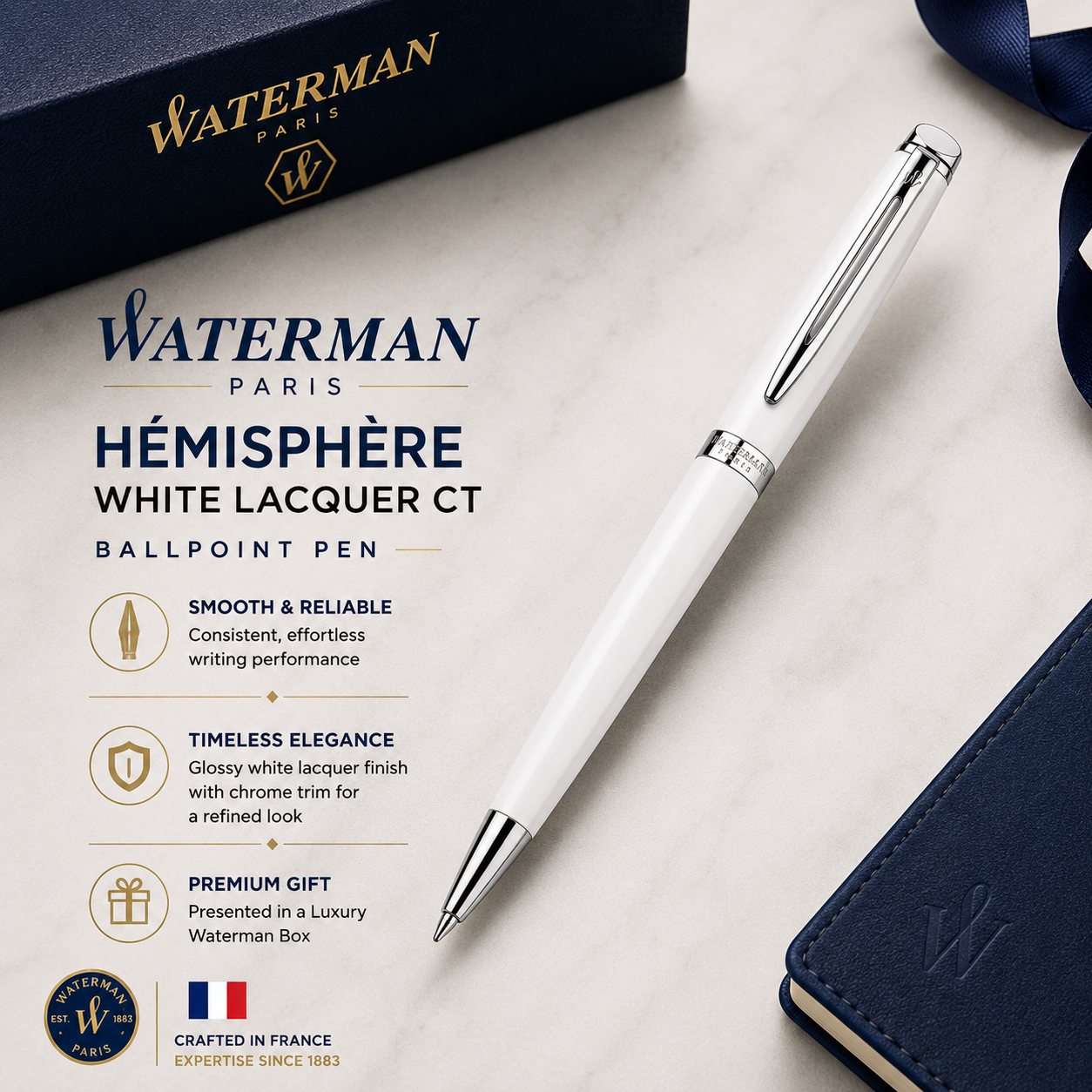 Waterman Hémisphère Ballpoint Pen – White Lacquer CT