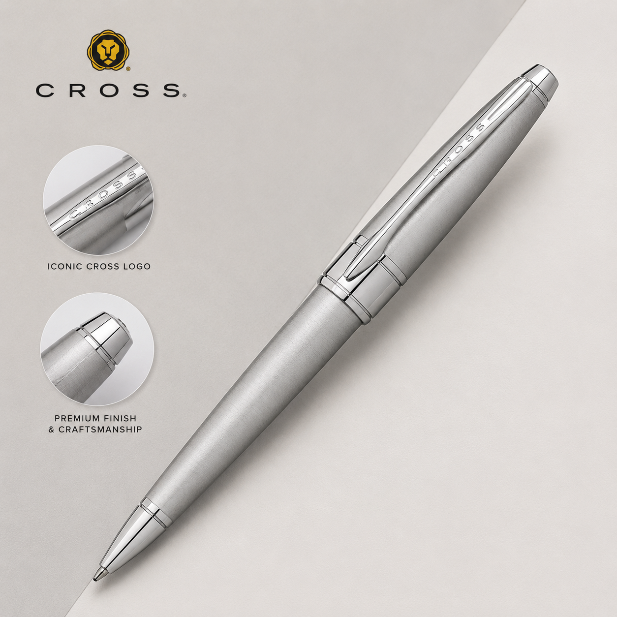 Cross Apogee Ballpoint Pen – Brushed Chrome (Medium Nib)
