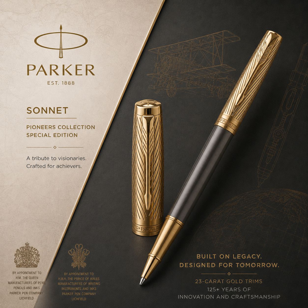 Parker Sonnet Pioneers Collection Arrow Grey Lacquer GT Ballpoint