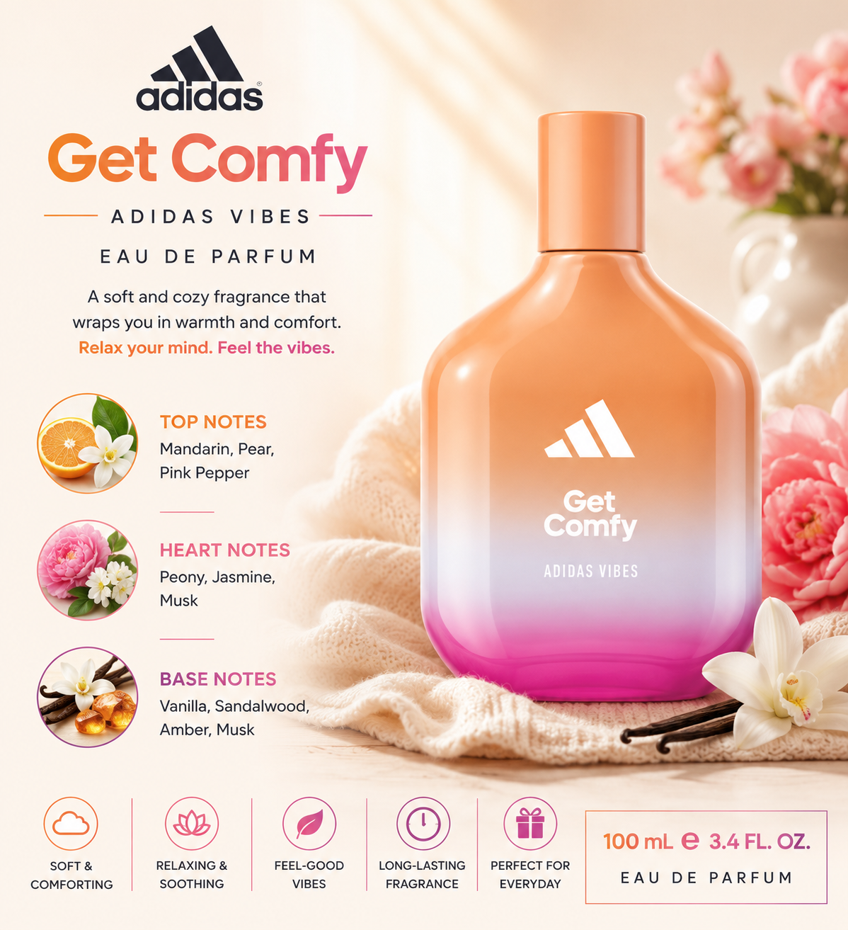 Adidas Vibes Get Comfy Eau de Parfum – 100ml