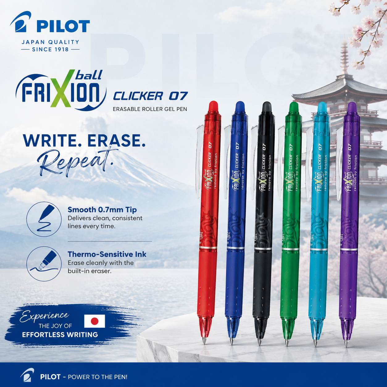 Pilot FriXion Clicker Erasable Gel Pen – 0.7mm