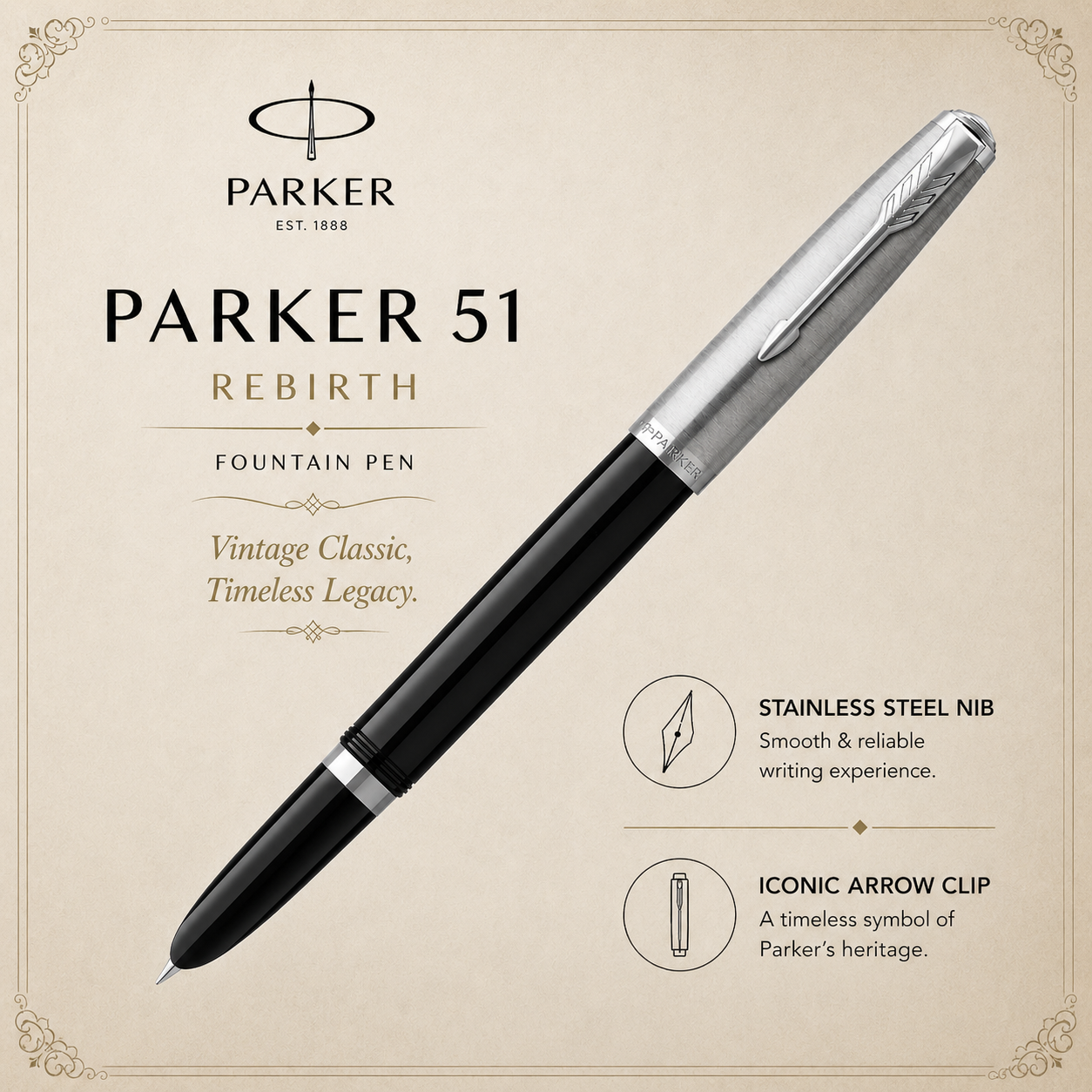 Parker 51 Rebirth Fountain Pen — Iconic Hooded Nib