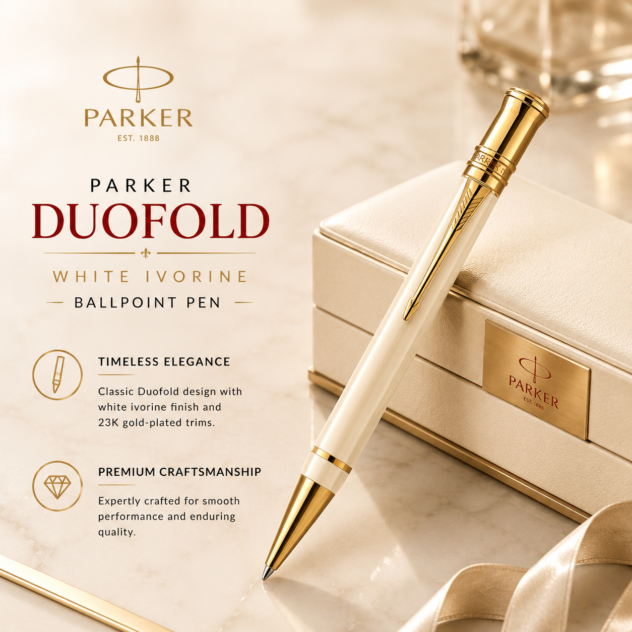 Parker Duofold International Ballpoint Pen – White Ivorine