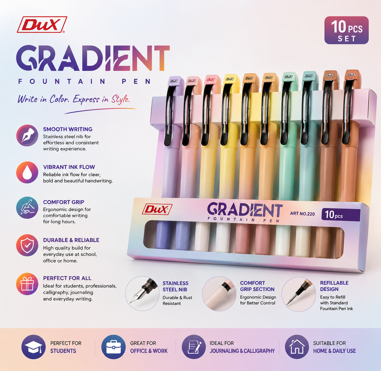 DUX Gradient Fountain Pen No. DX220 – Medium Nib | Multi-Color