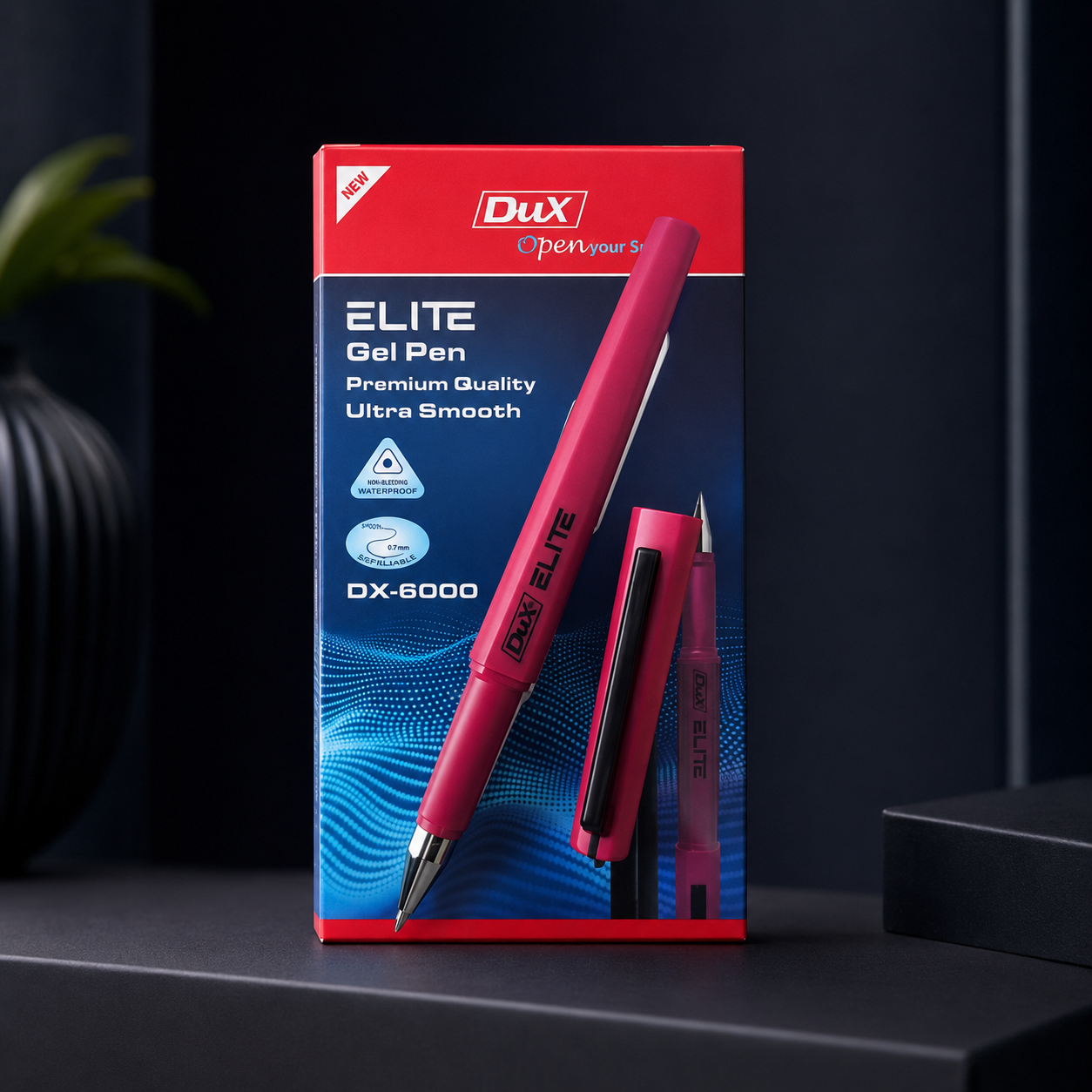 Dux Elite DX 6000 Gel Pen – Blue Ink (Pack of 6 | Box of 12) 0.7 MM