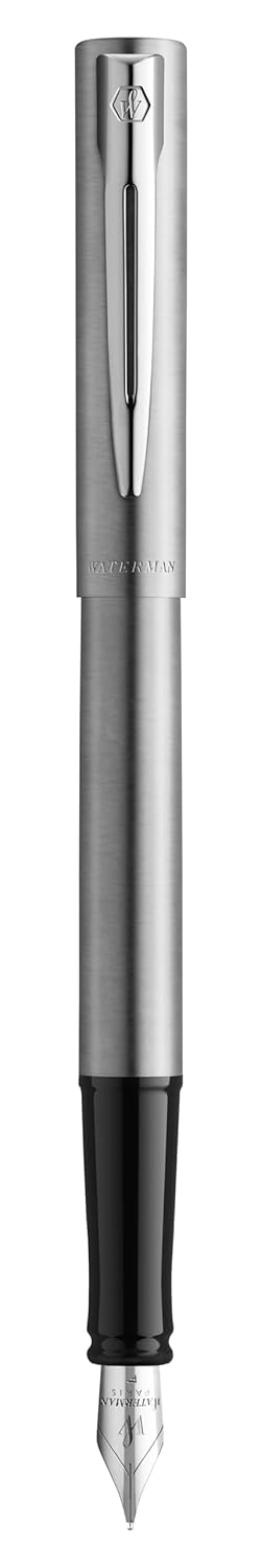 Waterman Graduate Chrome Fountain Pen – Fine Nib, Blue Ink