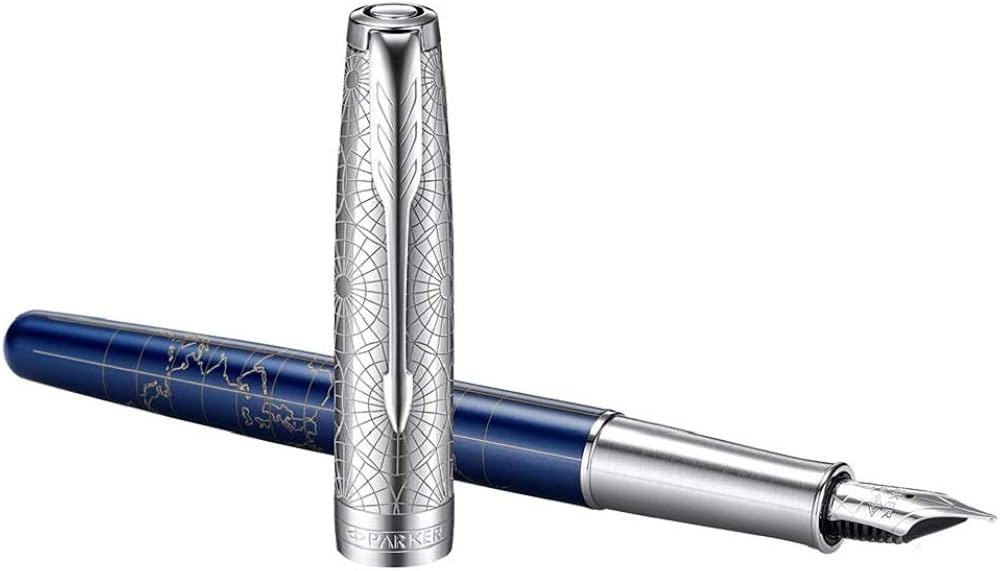 Parker Sonnet SE Atlas Fountain Pen – Blue Silver | 18K Gold Nib (Medium)