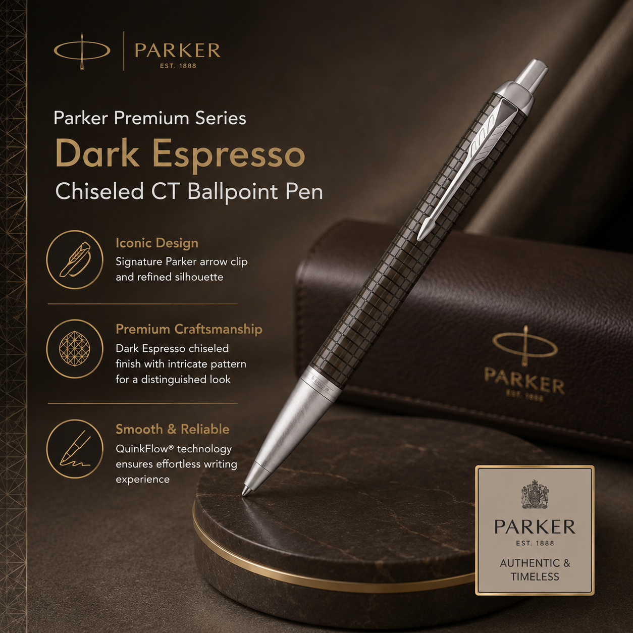Parker Premium Series Ballpoint Pen – Dark Espresso Chiseled CT