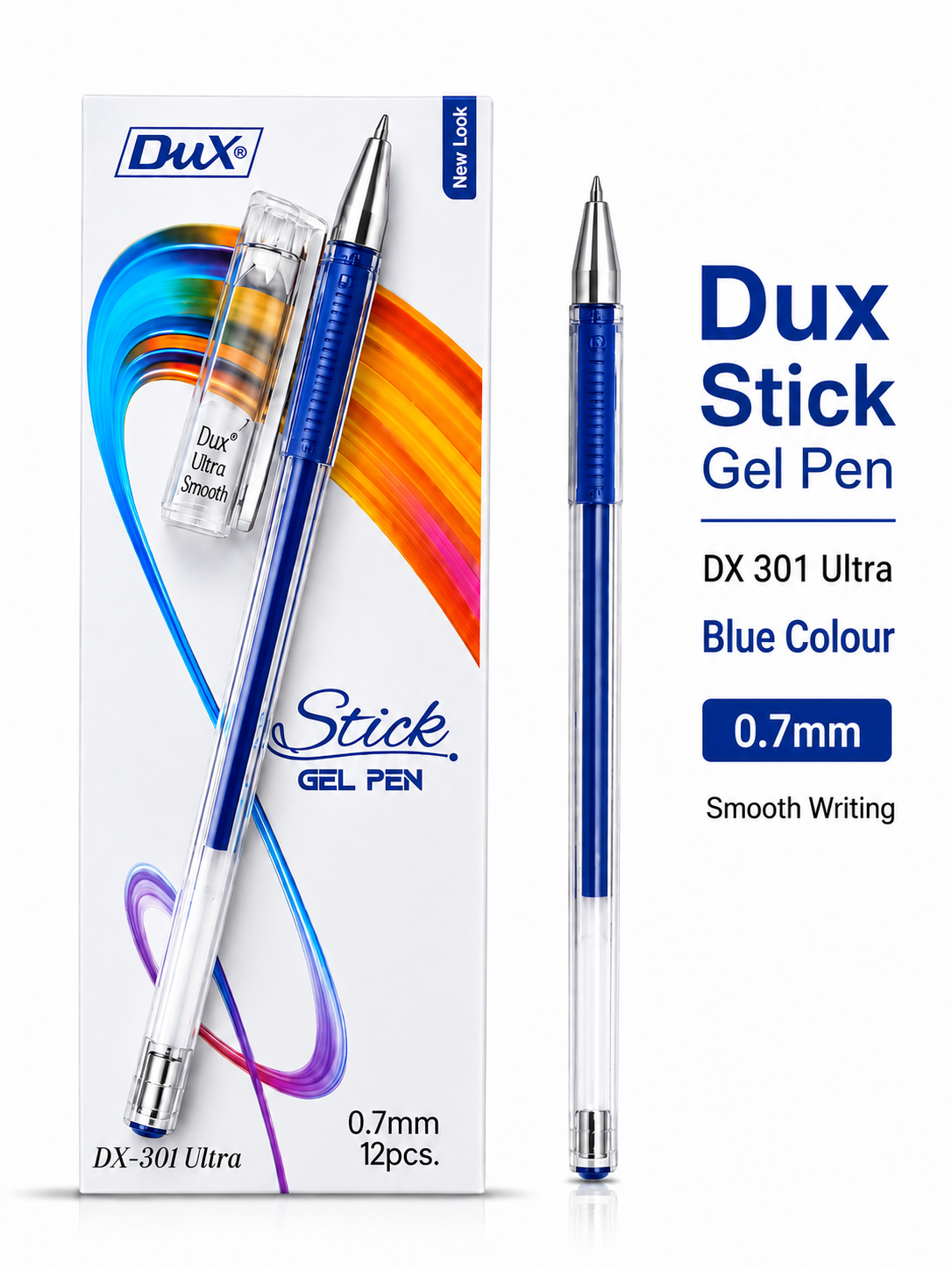 Dux Ultra 301 Gel Pen 0.7mm – Pack of 12 (Blue, Black, Red)