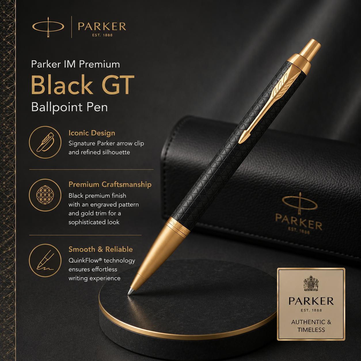 Parker Premium Series Ballpoint Pen – Black & Gold GT