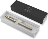 Parker IM Premium Fountain Pen – Warm Silver Champagne Diamond Pattern Gold Trim