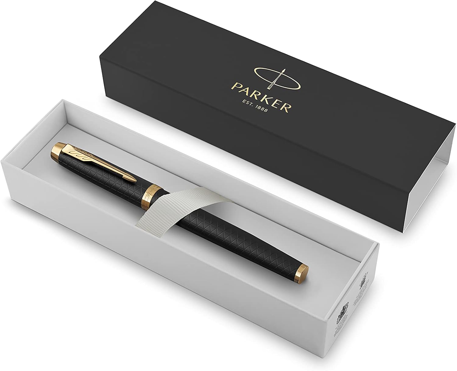 Parker IM Premium Fountain Pen – Matte Black Diamond Pattern Gold Trim Fine Nib