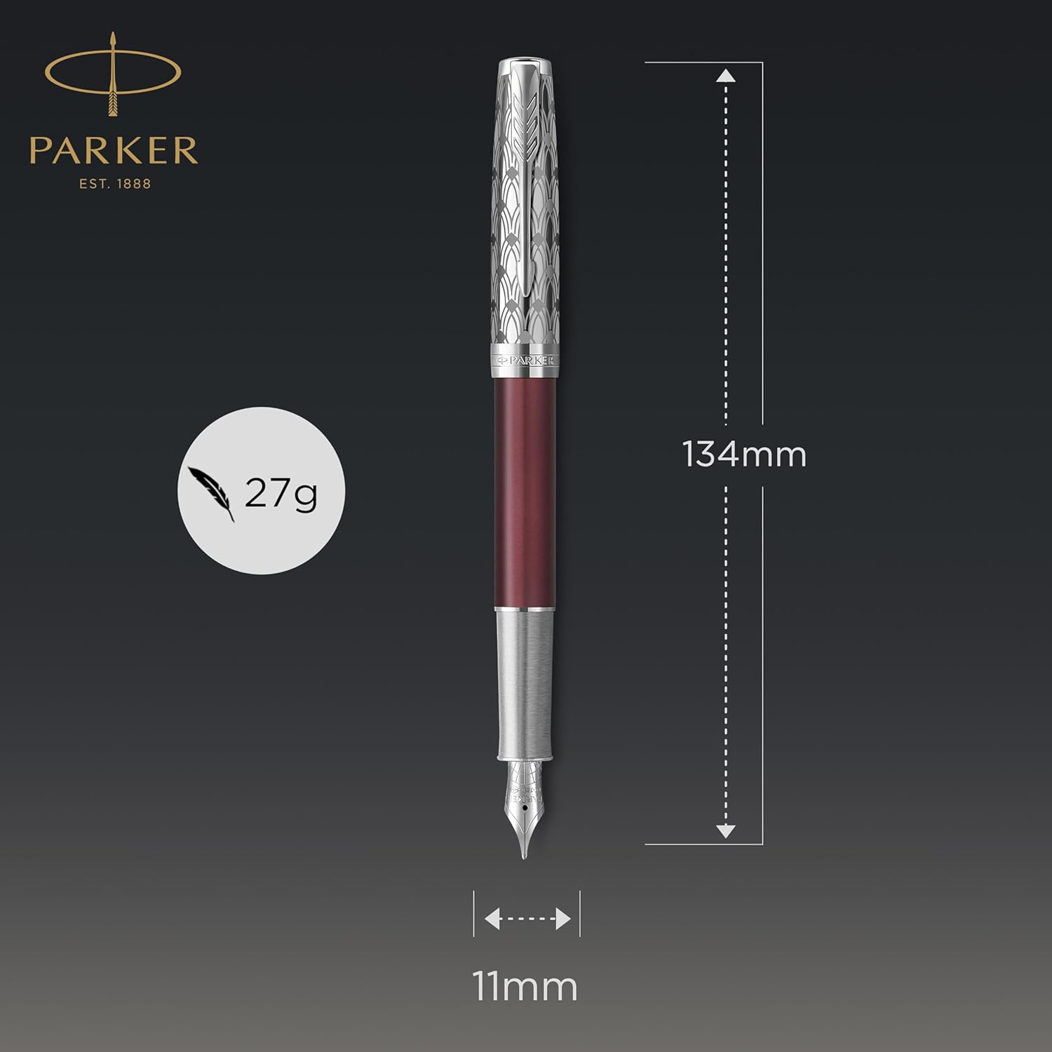 Parker Sonnet Premium Metal Red CT Gold nib 18k Fountain Pen - Metal & Red Satin Finish with Chrome Trim