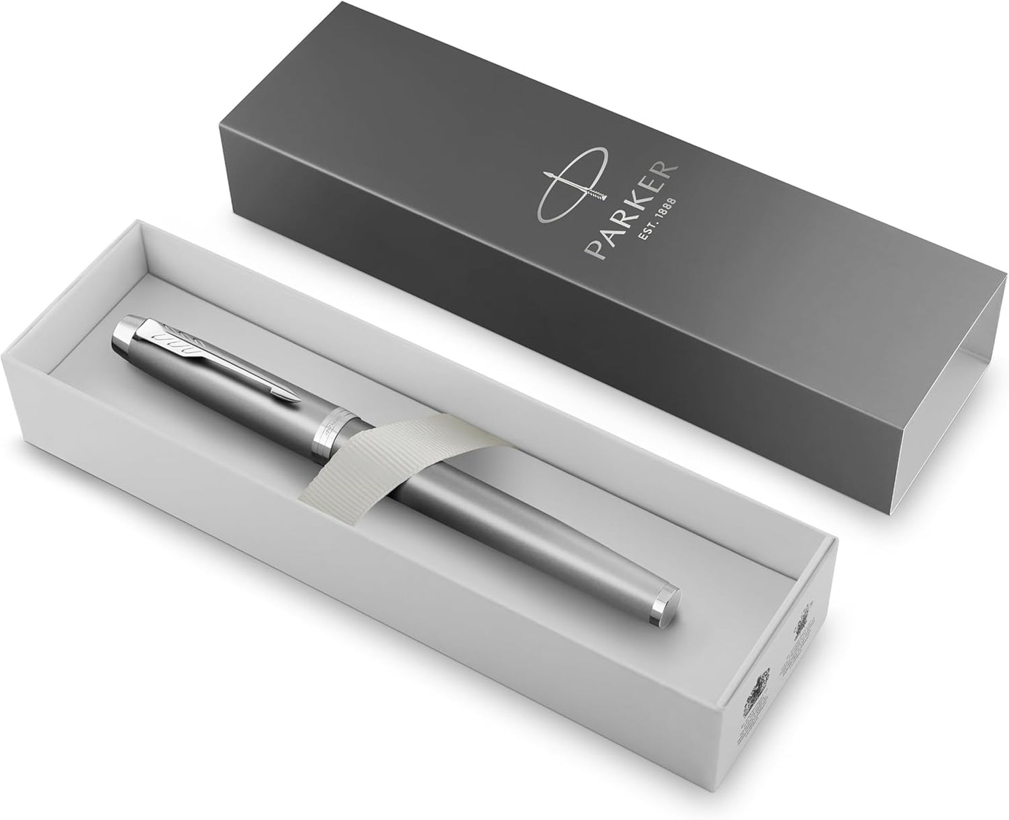 Parker IM Fountain Pen Grey Chrome – Fine Nib, Blue Ink