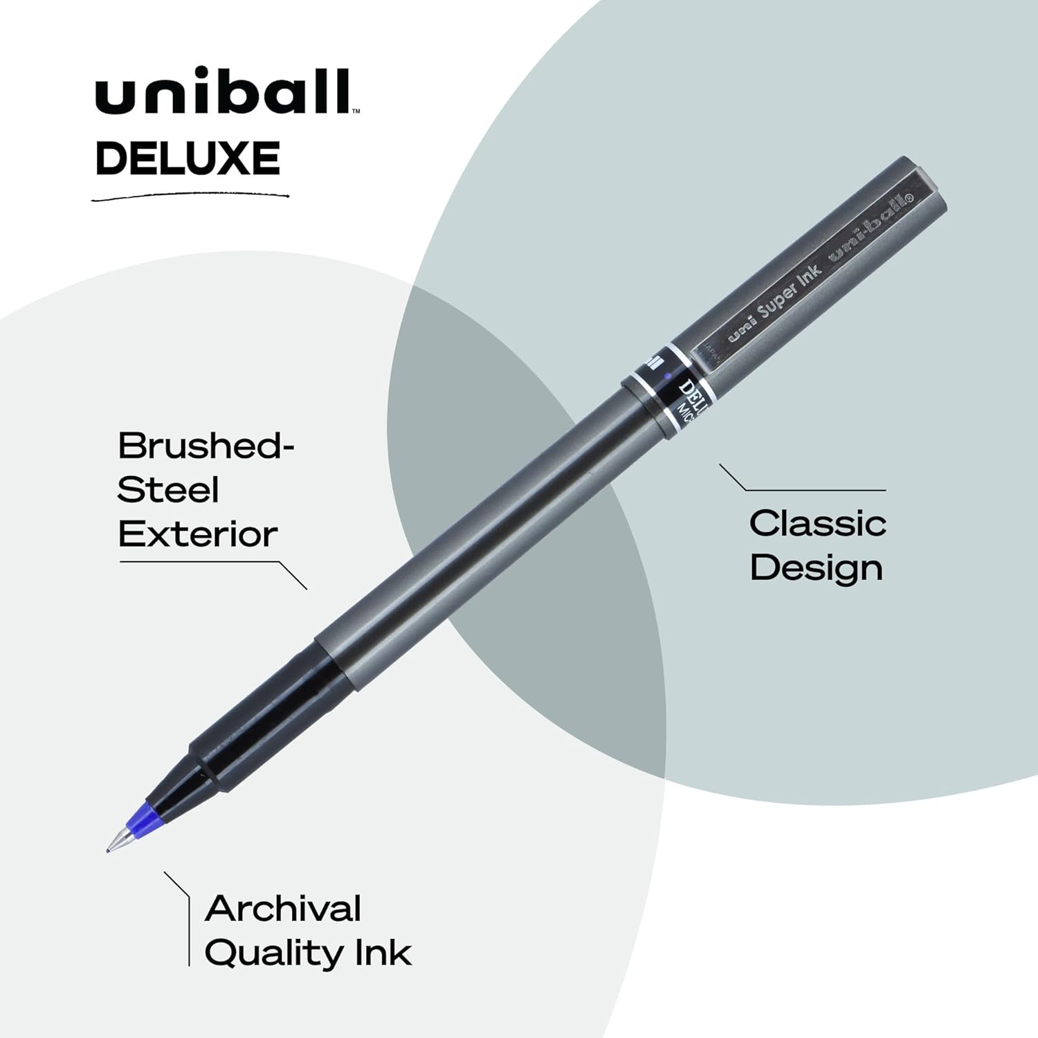 Uni-Ball Deluxe UB-155 Rollerball Pen 0.5mm – Blue, Black & Red | Pack of 3 & 6