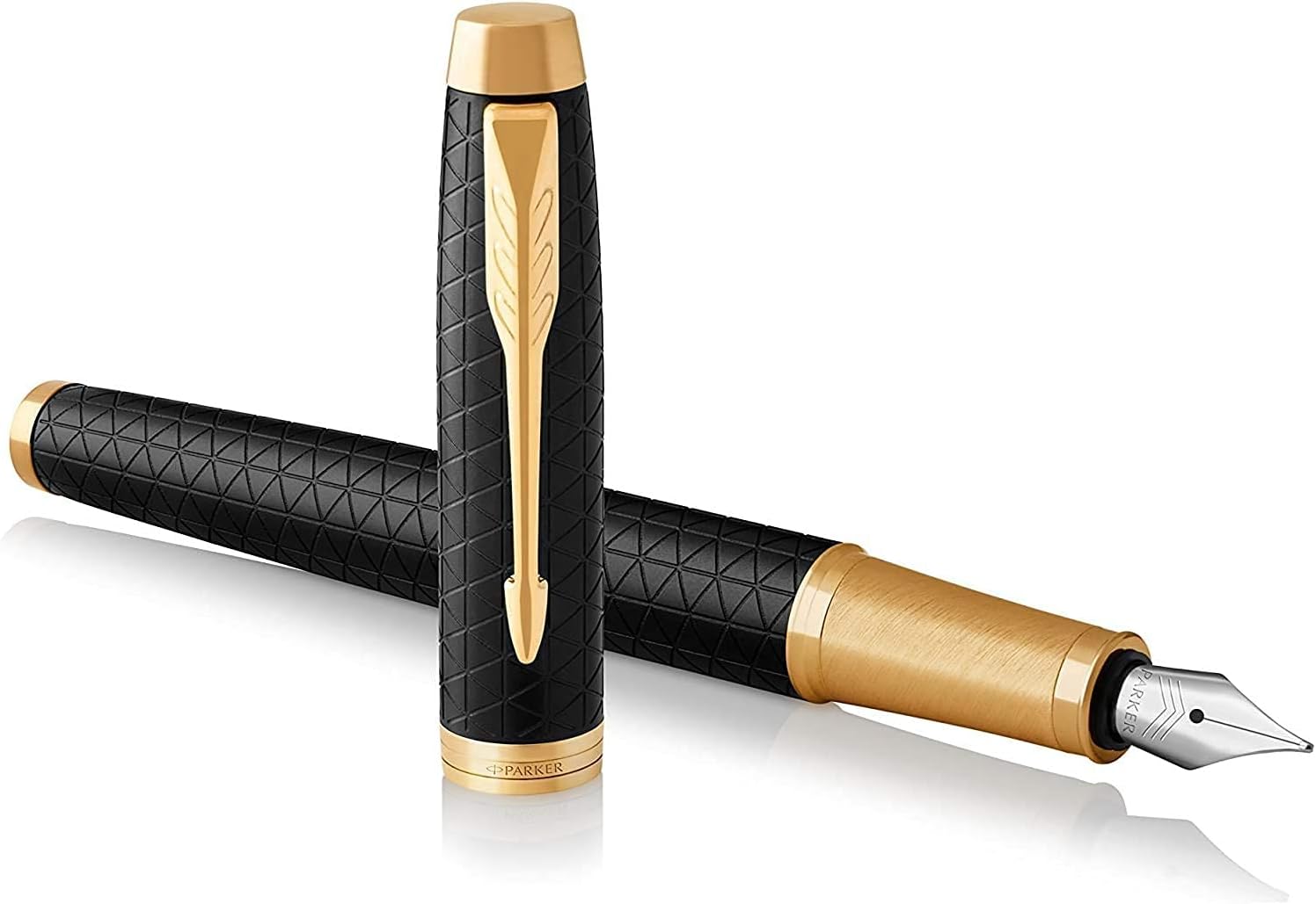 Parker IM Premium Fountain Pen – Matte Black Diamond Pattern Gold Trim Fine Nib