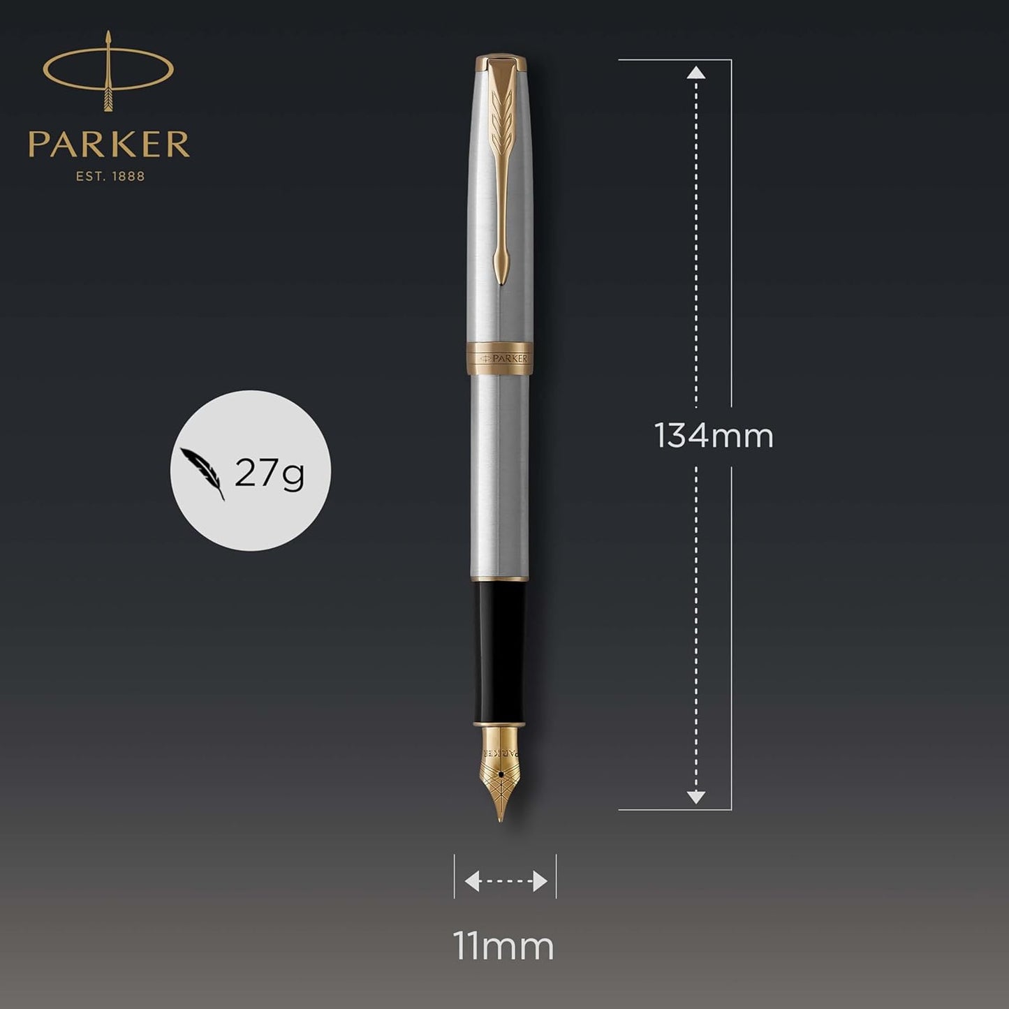 Parker Sonnet Fountain Pen – Stainless Steel with Gold Trim (Medium Nib)