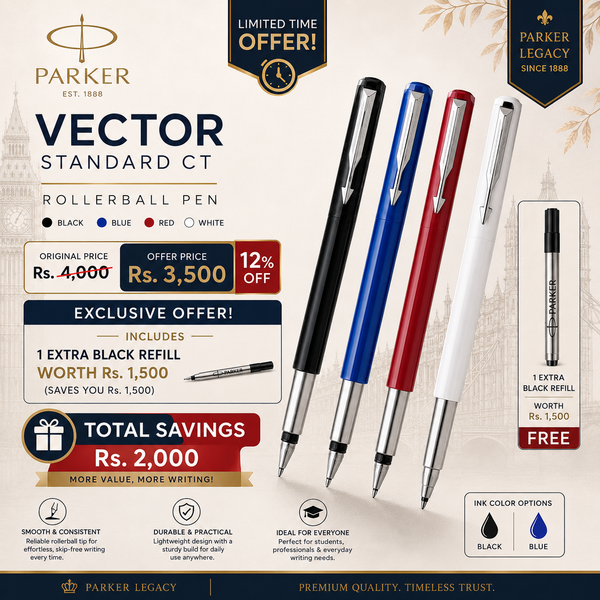 Parker Vector Standard CT rollerball pen, red black blue and white
