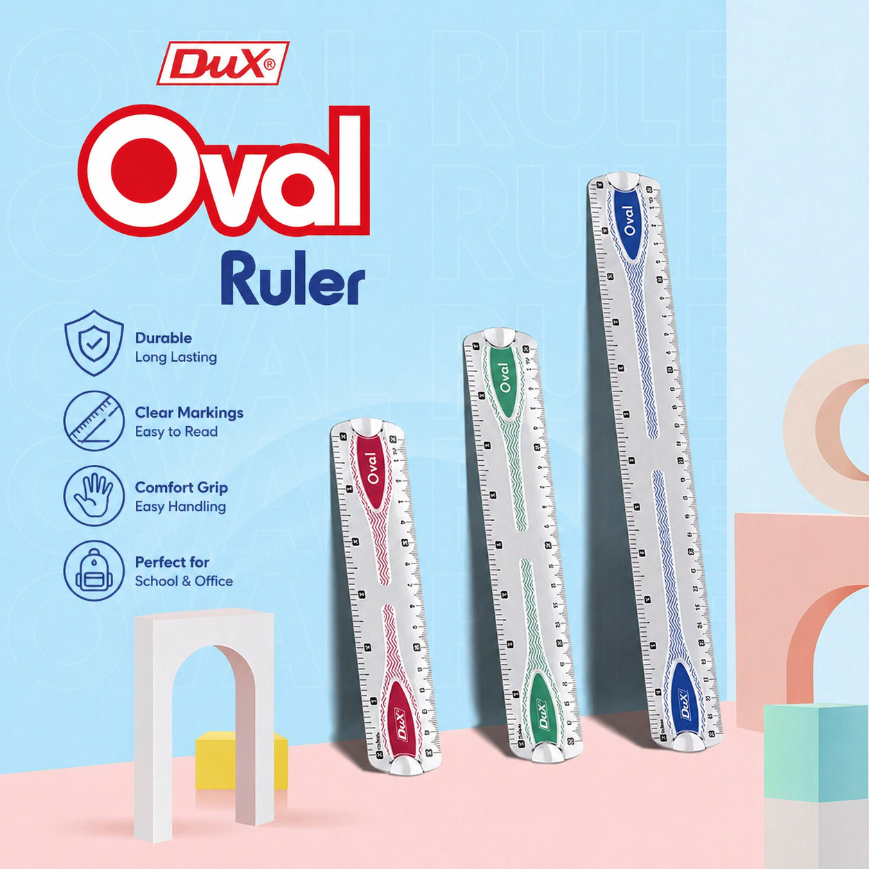 Dux Oval Scale Plastic Ruler — Pack of 3